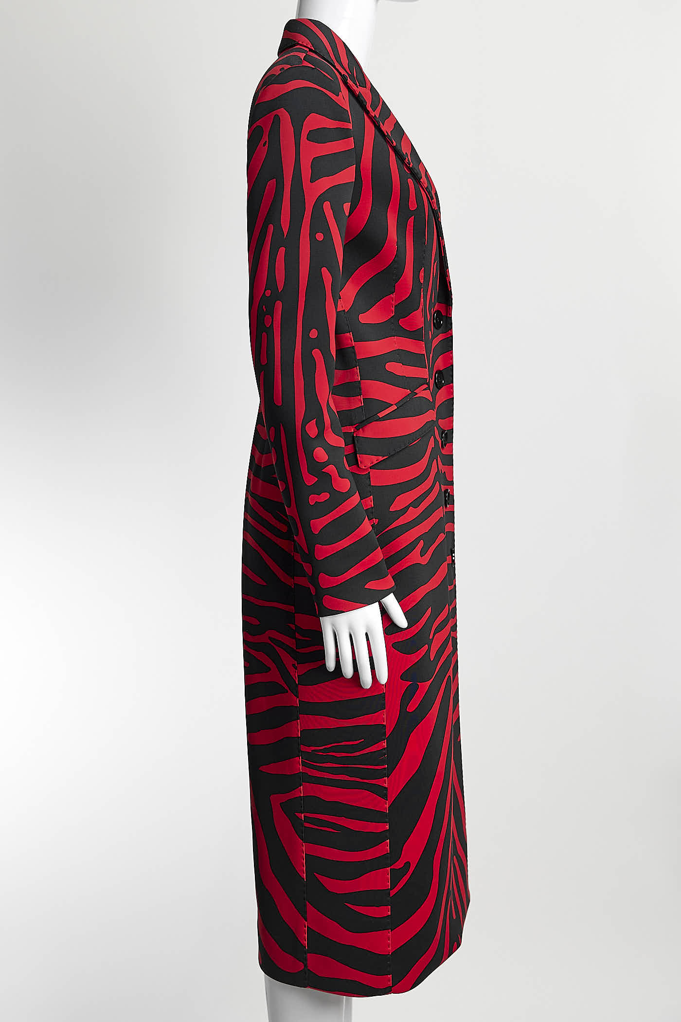 Dolce & Gabbana Red/Black Zebra Print Midi Coat 38
