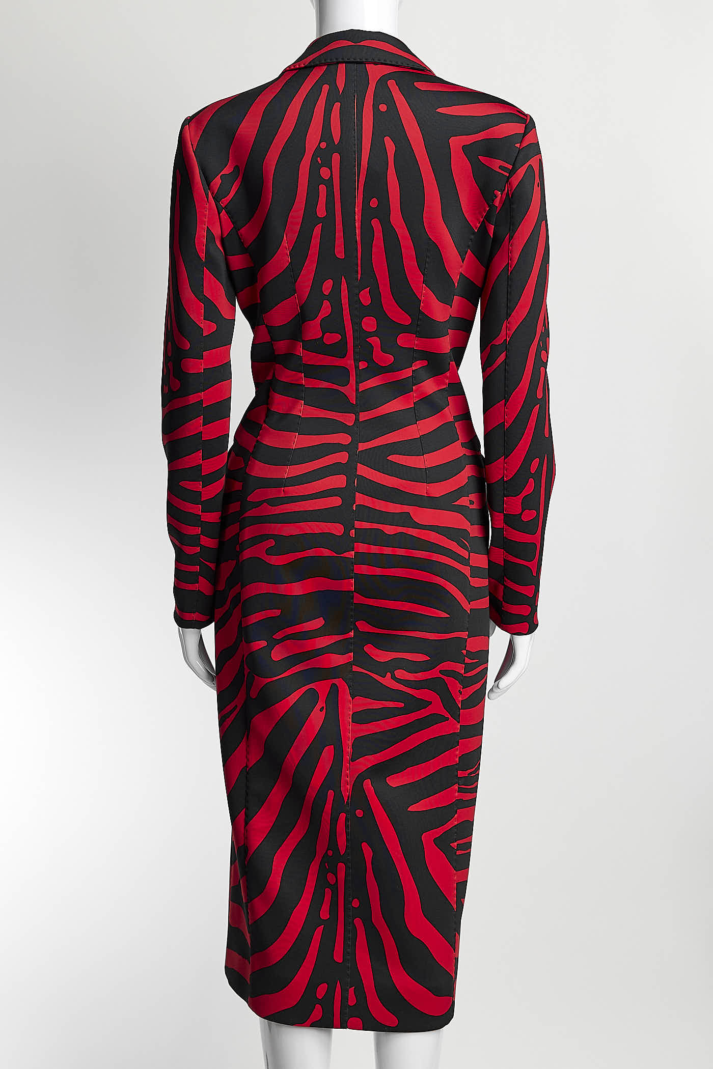 Dolce & Gabbana Red/Black Zebra Print Midi Coat 38