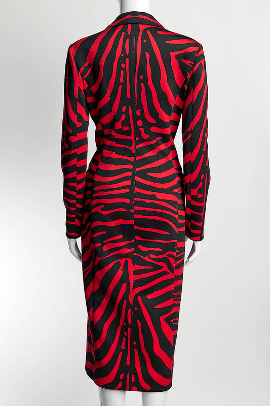 Dolce & Gabbana Red/Black Zebra Print Midi Coat 38