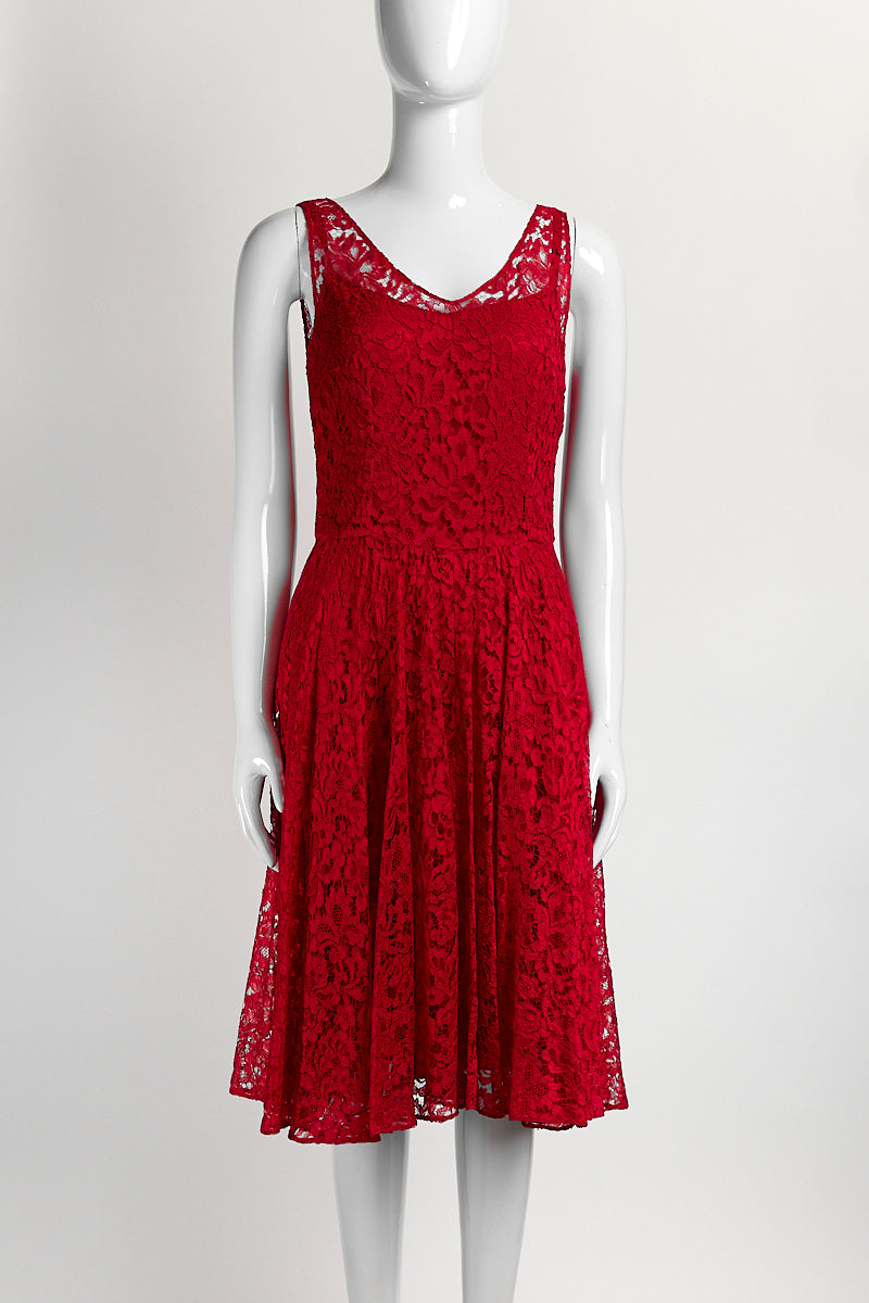 Dolce & Gabbana Red Lace Tank Dress IT40 FR38