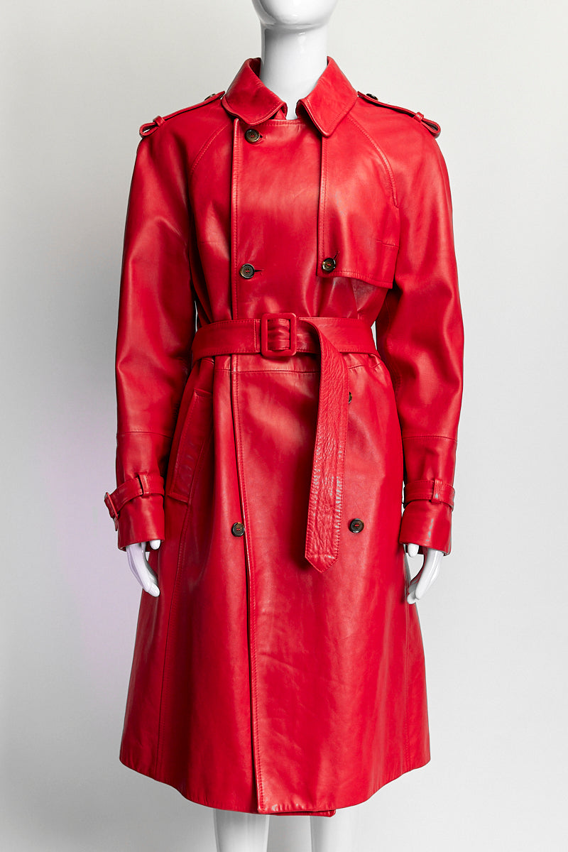 Dolce & Gabbana Red Leather Trench Coat IT 40