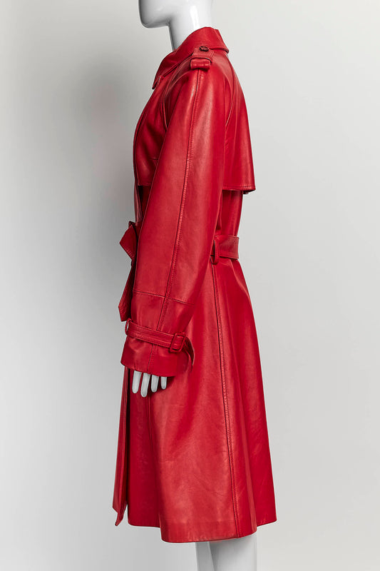 Dolce & Gabbana Red Leather Trench Coat IT 40