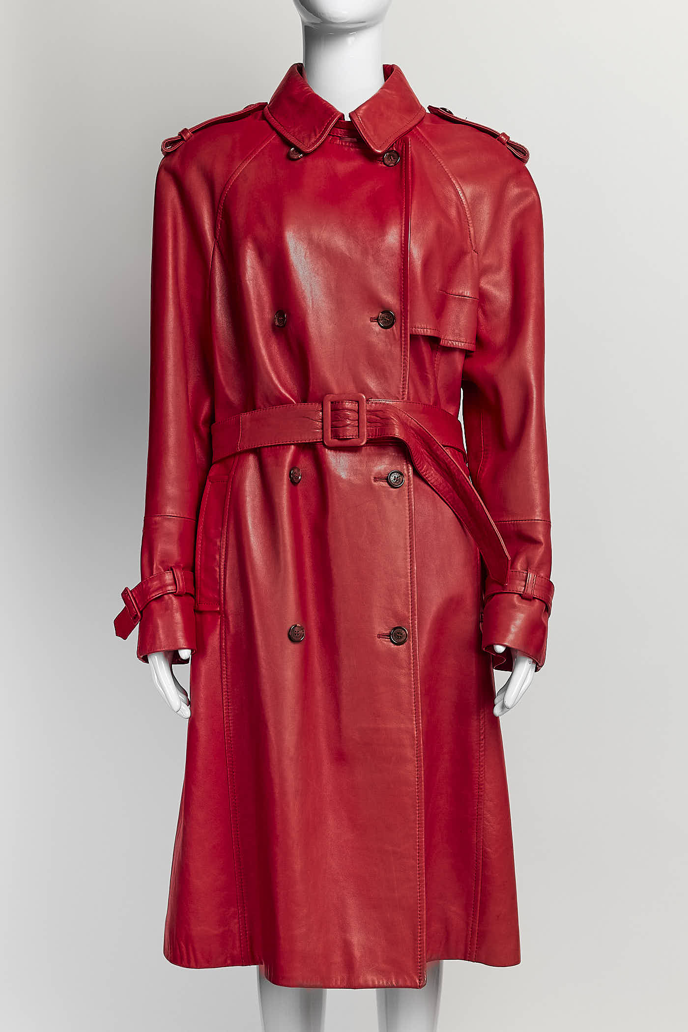 Dolce & Gabbana Red Leather Trench Coat IT 40