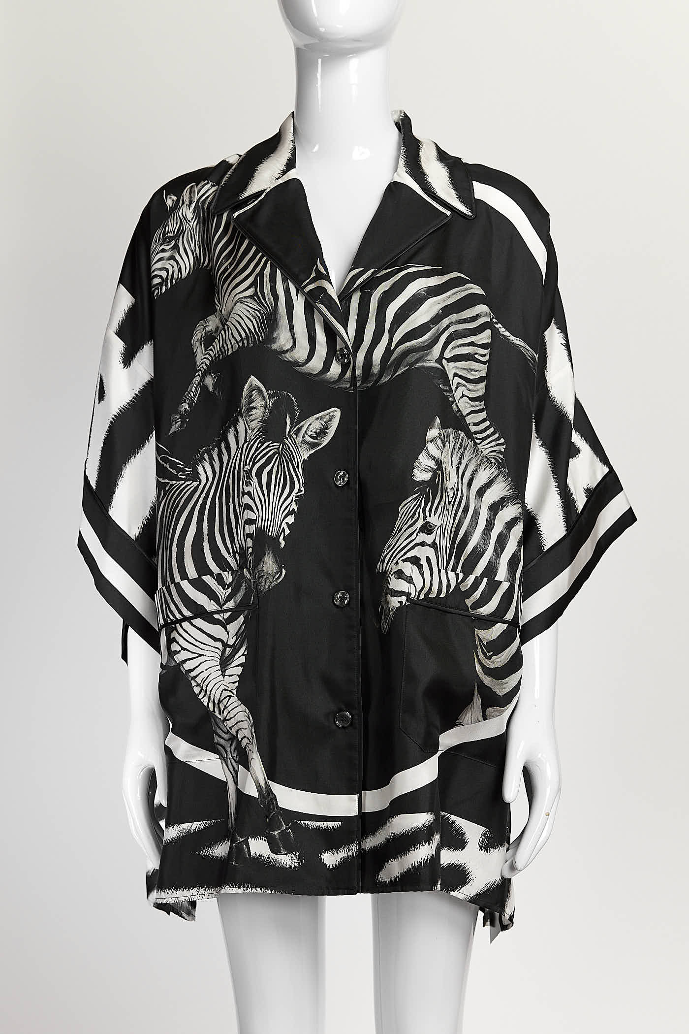 Dolce & Gabbana Short-sleeved twill shirt with zebra print 36