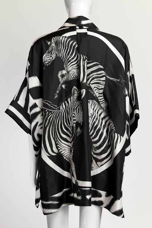 Dolce & Gabbana Short-sleeved twill shirt with zebra print 36