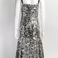 Dolce & Gabbana Silver Sequin Midi Dress IT 42