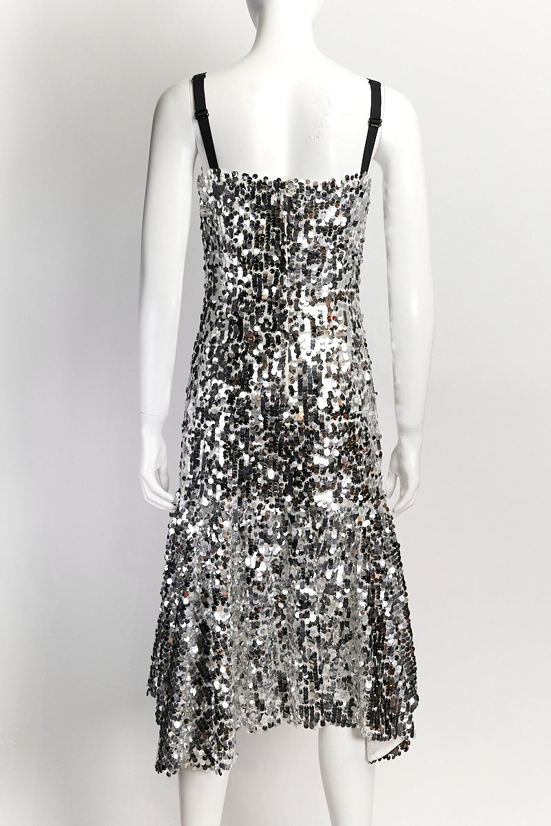 Dolce & Gabbana Silver Sequin Midi Dress IT 42