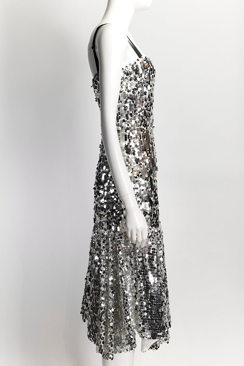 Dolce & Gabbana Silver Sequin Midi Dress IT 42