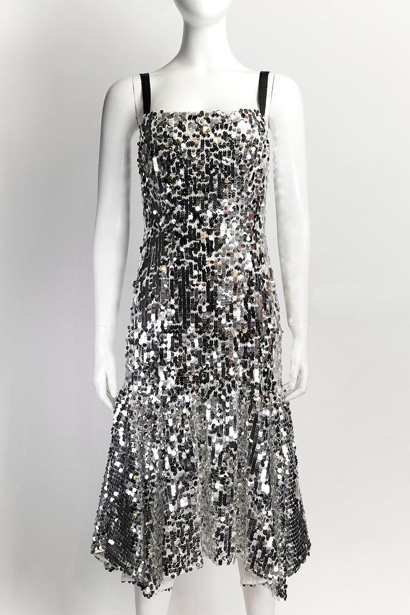 Dolce & Gabbana Silver Sequin Midi Dress IT 42