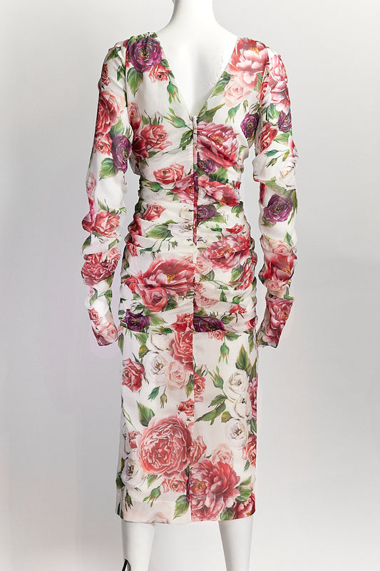 Dolce & Gabbana Stretch Silk Peony Rose Dress IT42