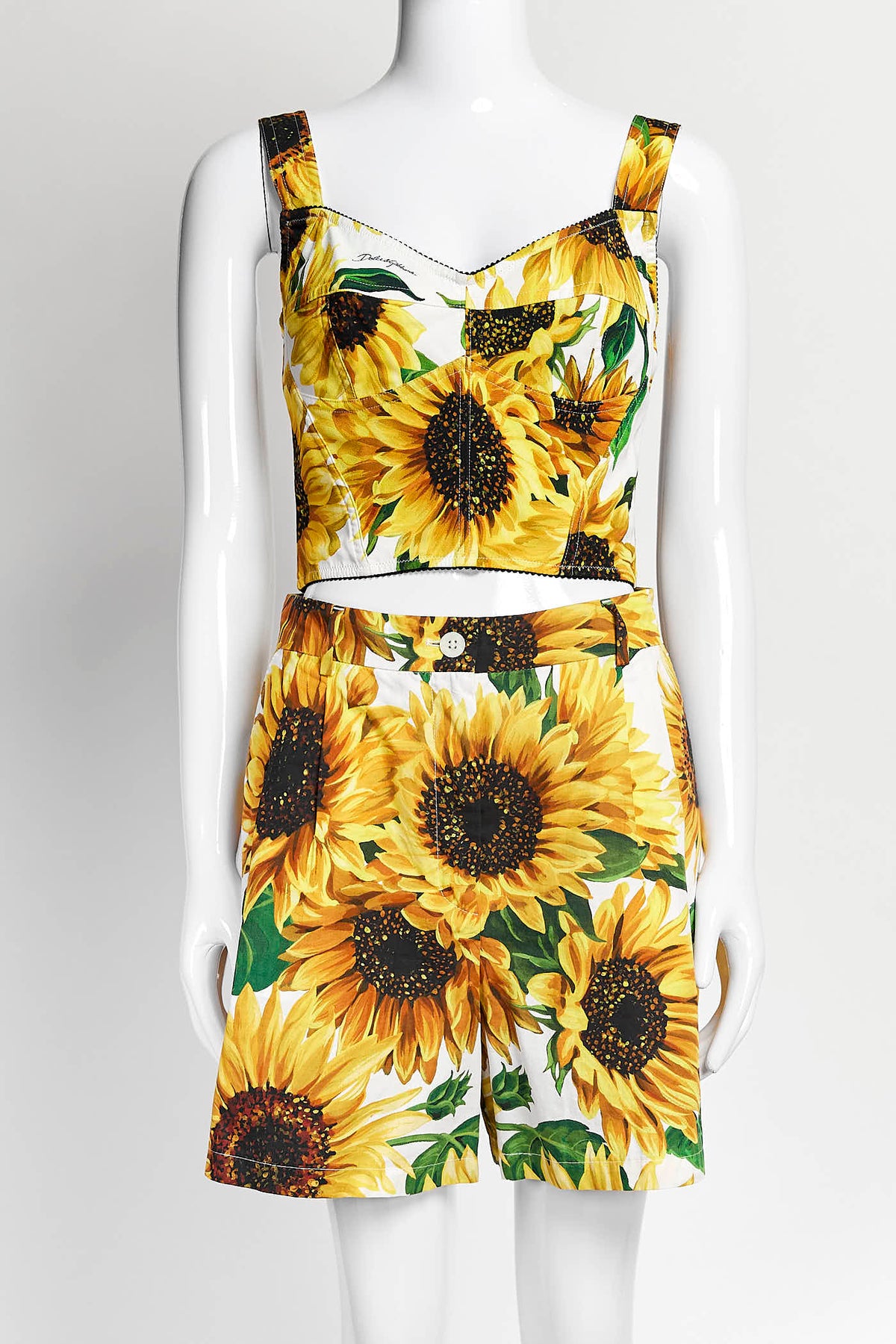 Dolce & Gabbana Sunflower Print Bustier Crop Top/Short Set 42