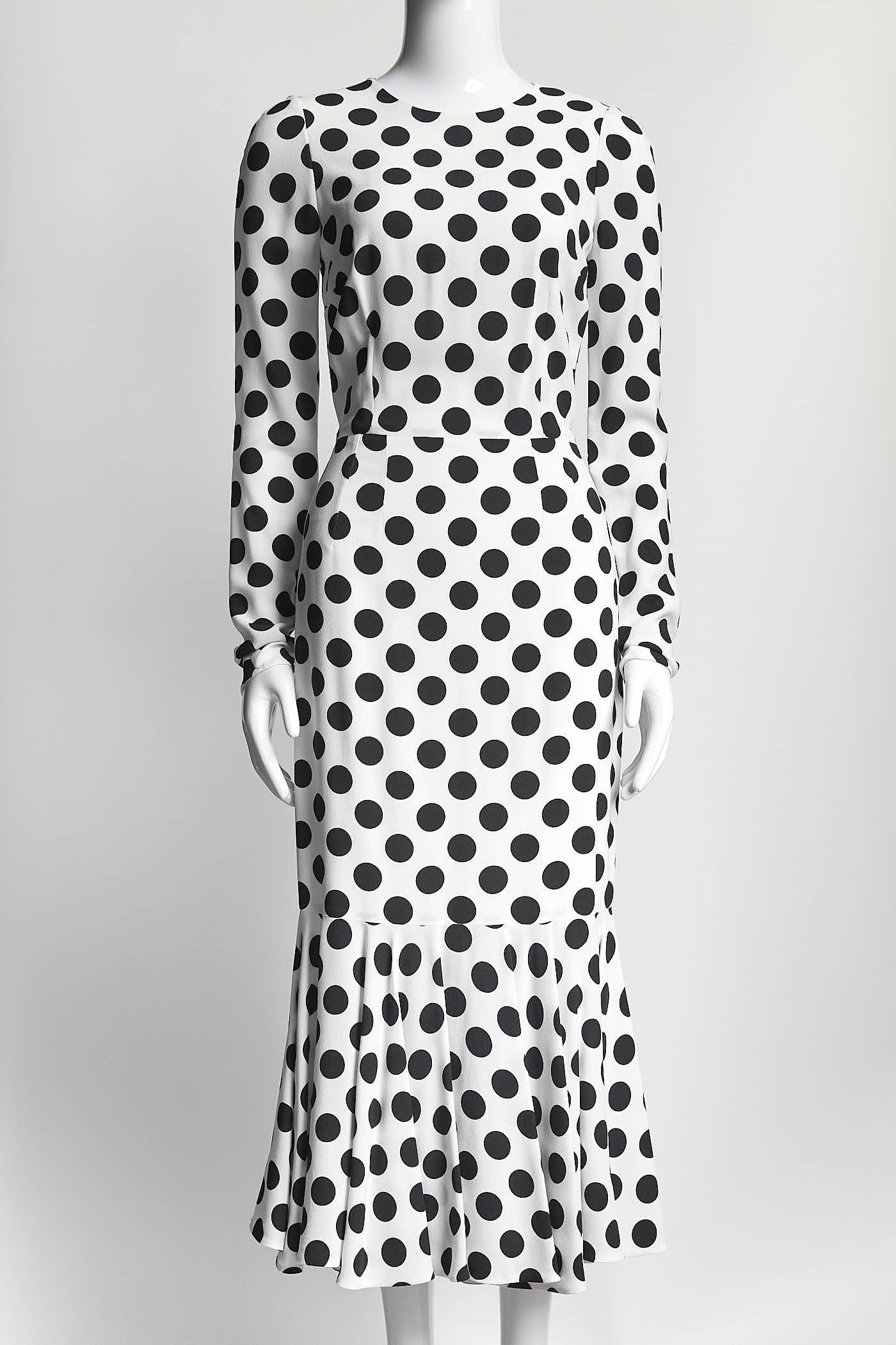 Dolce & Gabbana White/Black Polka Dot Long Dress