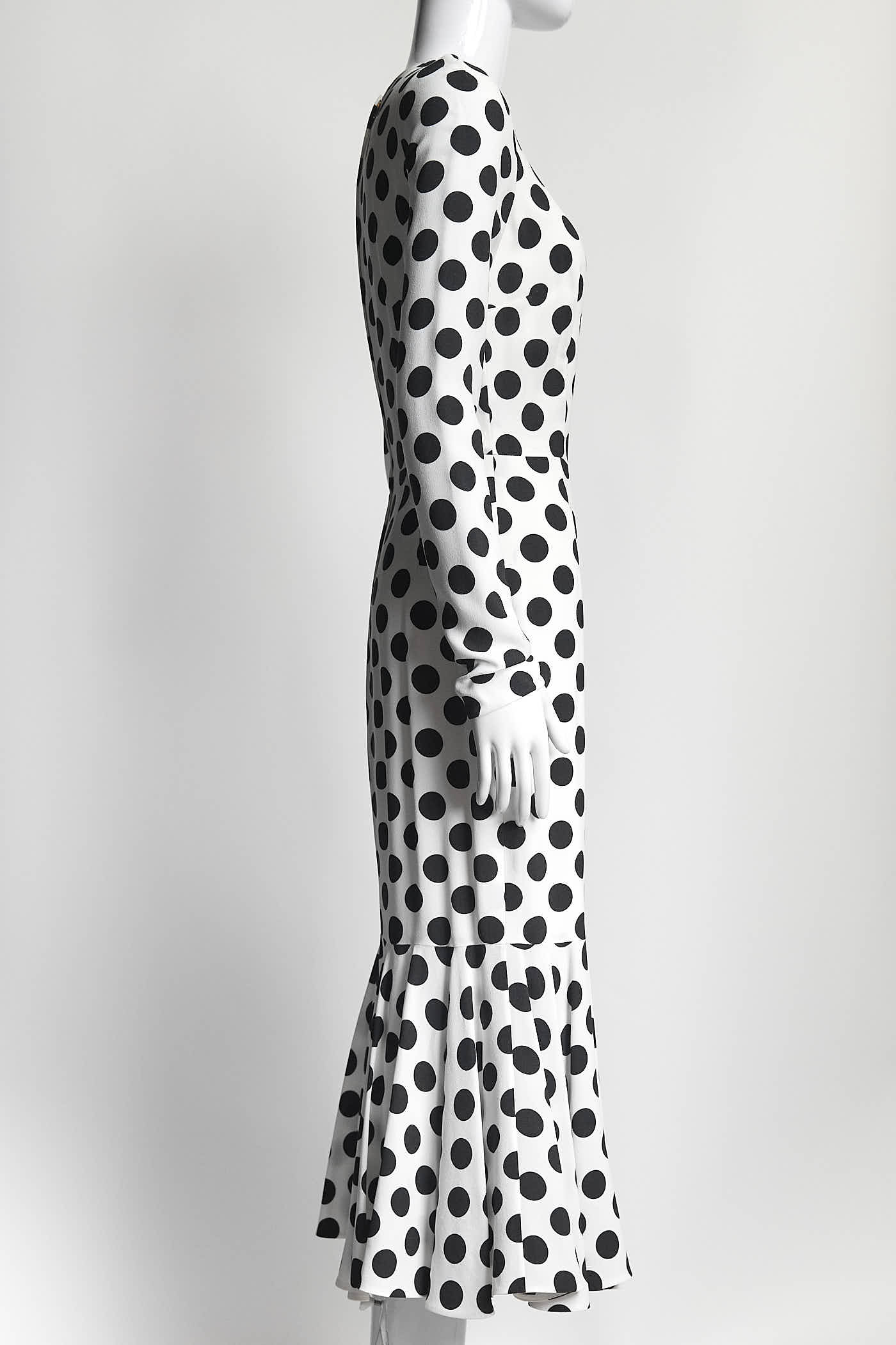 Dolce & Gabbana White/Black Polka Dot Long Dress