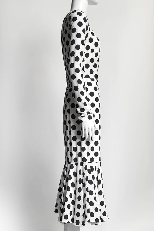 Dolce & Gabbana White/Black Polka Dot Long Dress