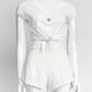 Dolce & Gabbana White Cotton with Embroidered Floral Shirt/Short Set 36