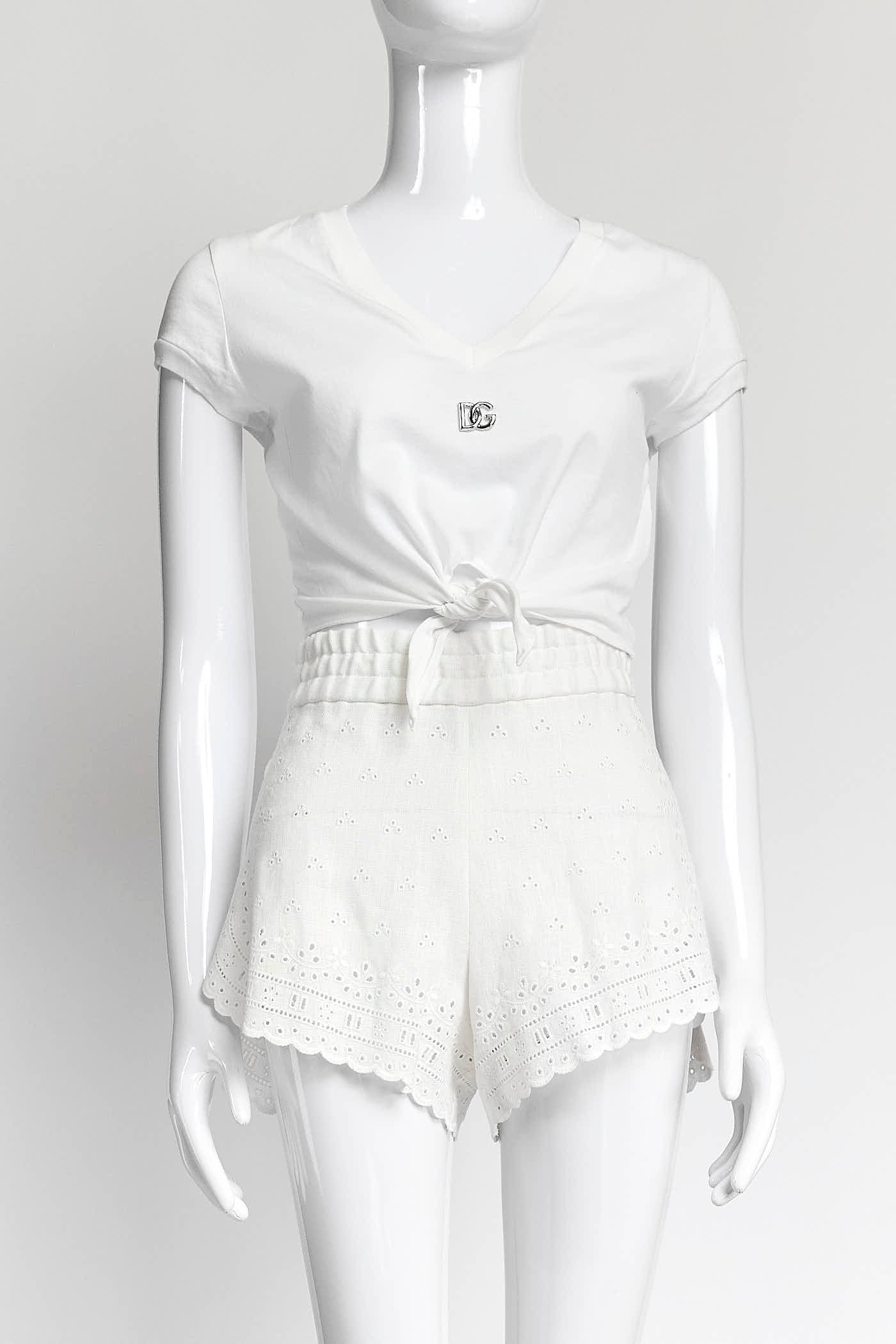 Dolce & Gabbana White Cotton with Embroidered Floral Shirt/Short Set 36
