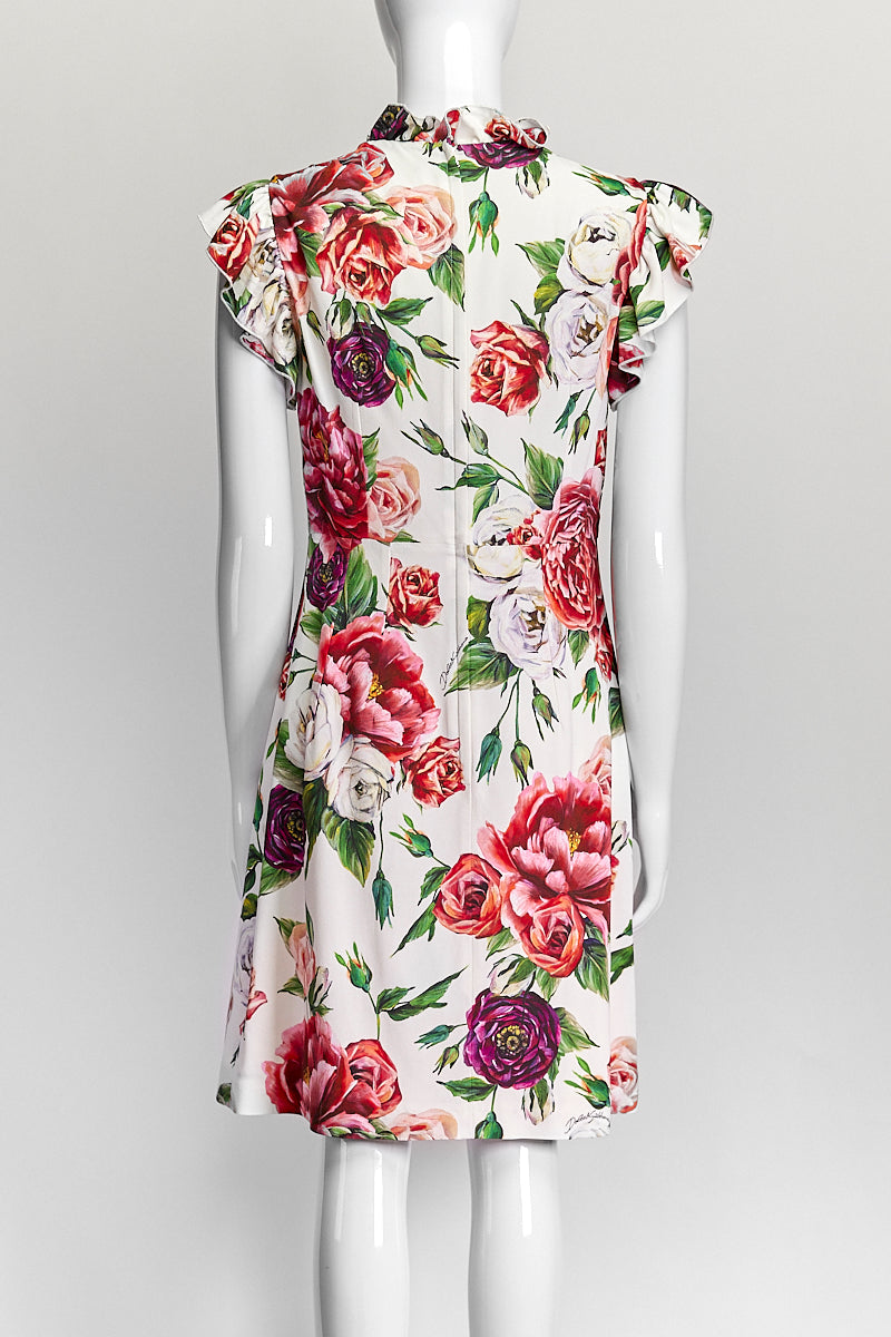 Dolce & Gabbana White Floral Dress with Crystal Button IT 42