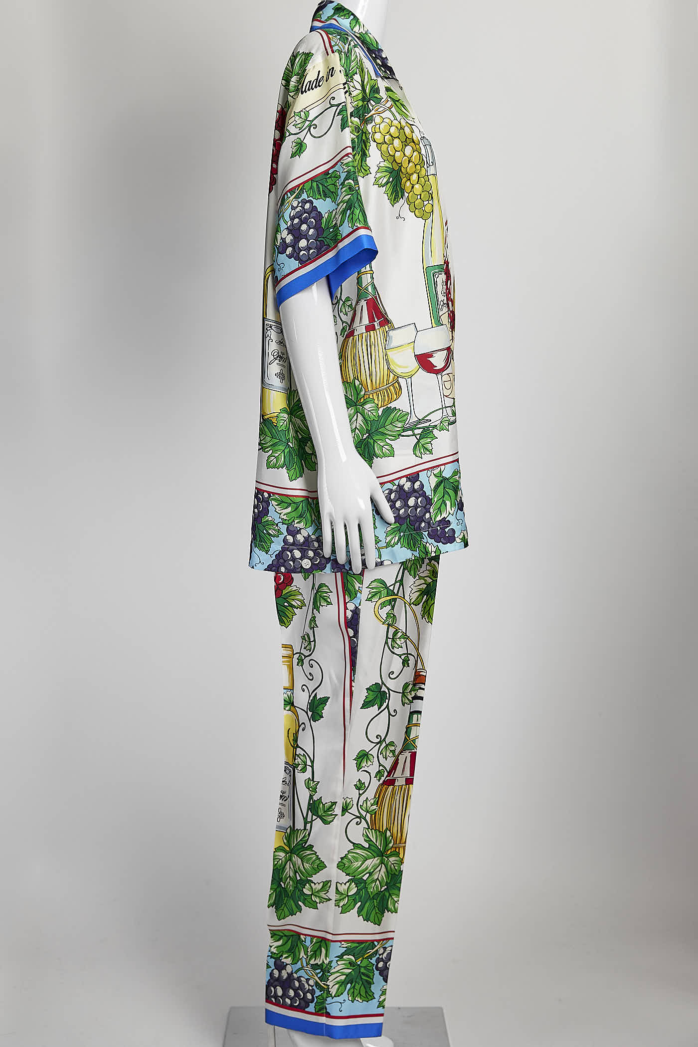 Dolce & Gabbana Wine Printed Silk Shirt/Pants 40