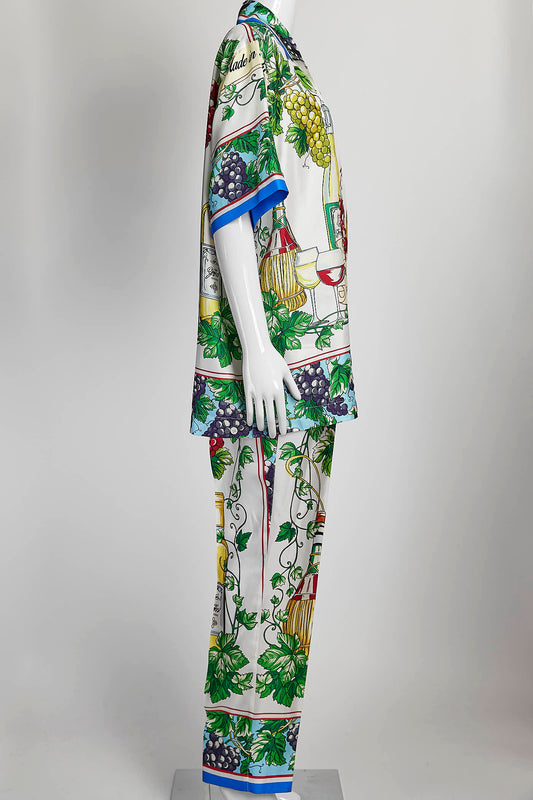 Dolce & Gabbana Wine Printed Silk Shirt/Pants 40