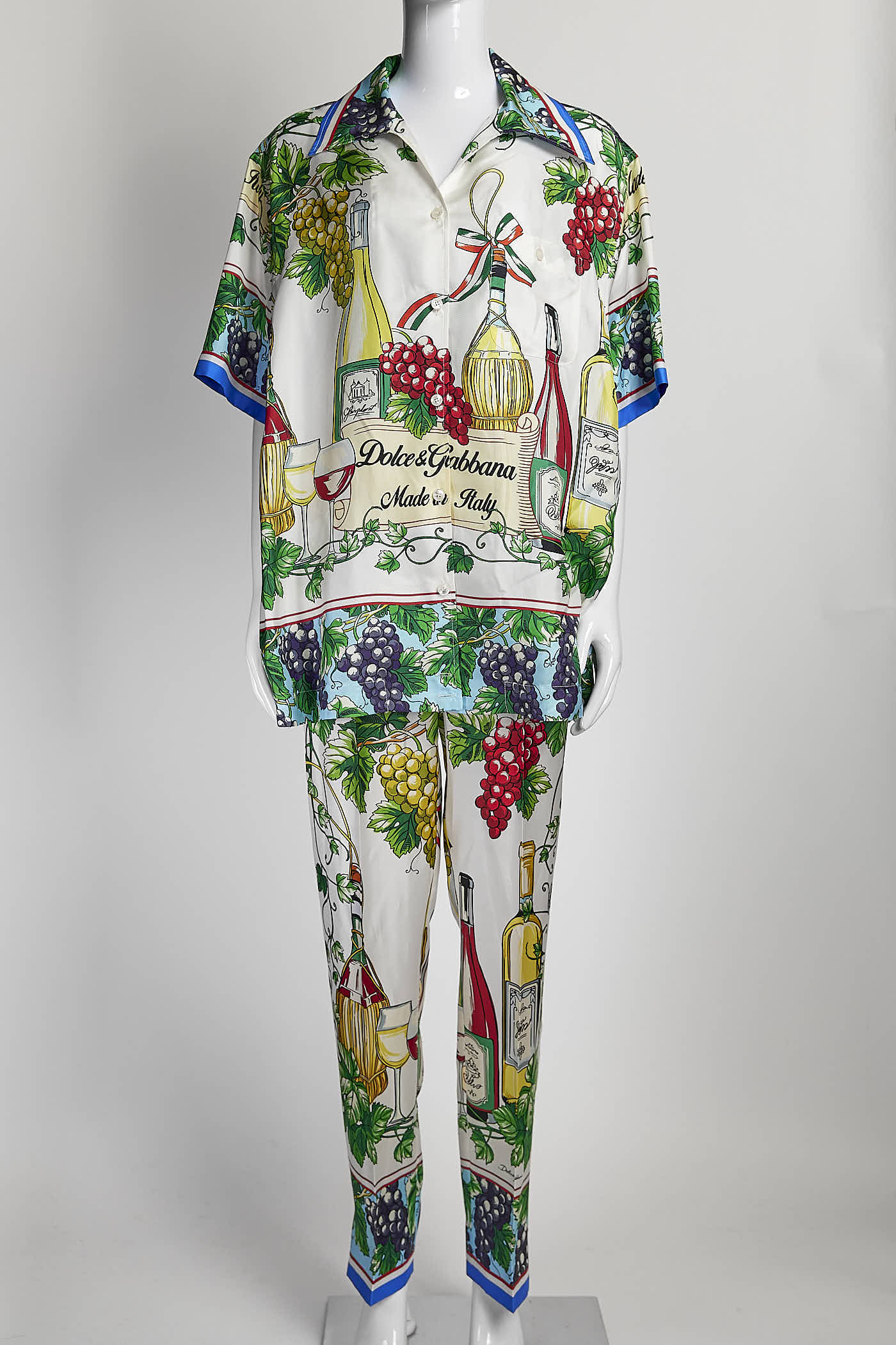 Dolce & Gabbana Wine Printed Silk Shirt/Pants 40