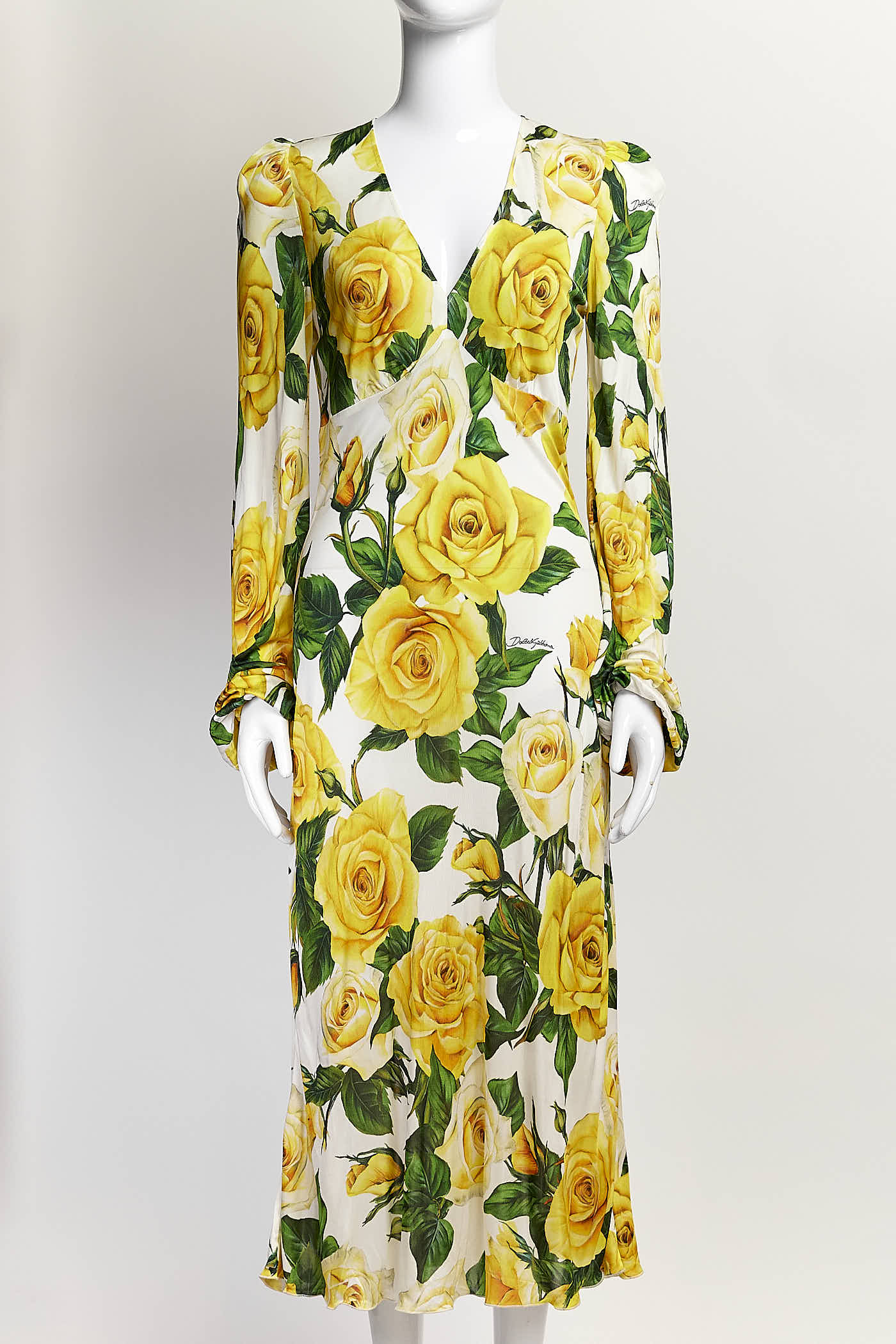 Dolce & Gabbana Yellow Rose Printed Dress 42