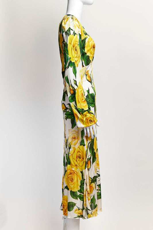 Dolce & Gabbana Yellow Rose Printed Dress 42