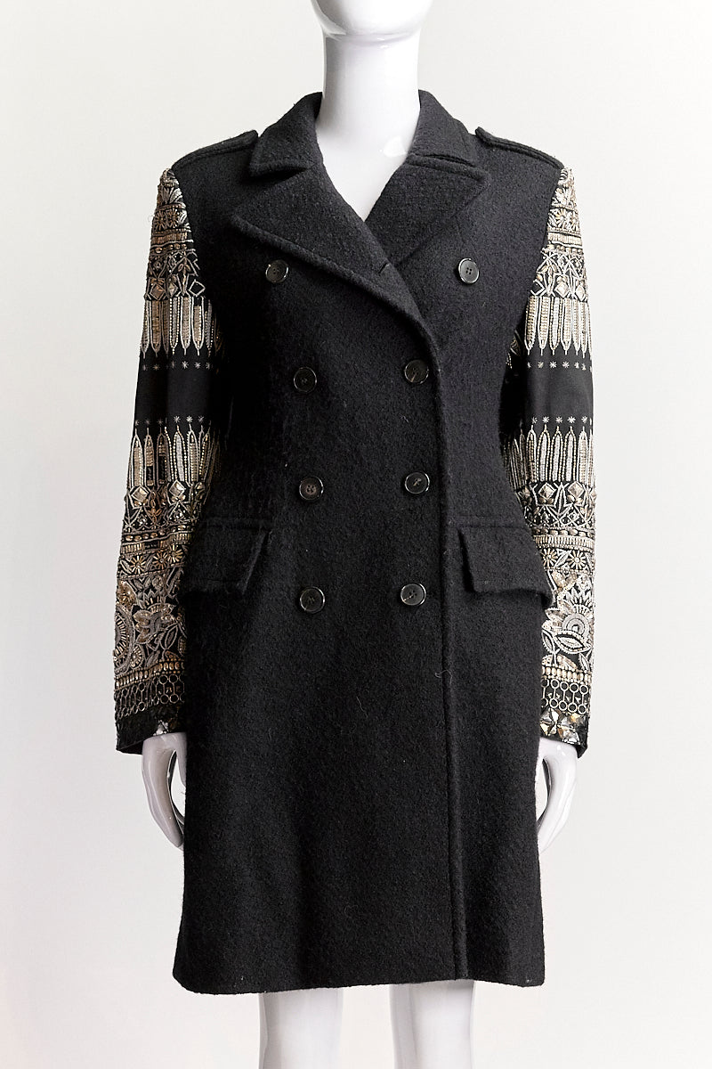 Dries Van Noten Black Wool Embroidered Jacket IT 36