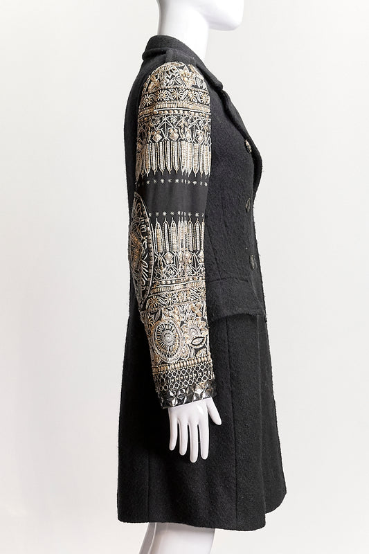 Dries Van Noten Black Wool Embroidered Jacket IT 36