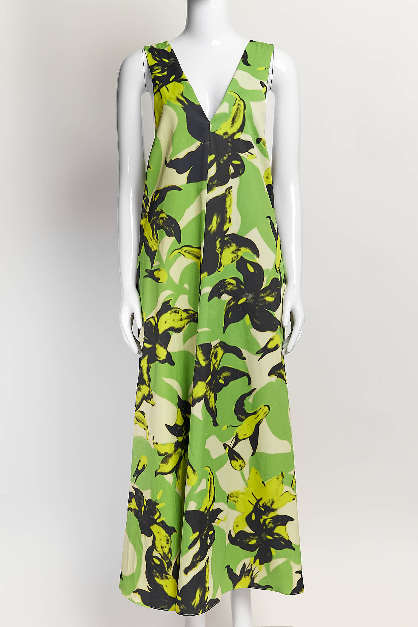 Dries Van Noten Green Floral Printed  Satin Dress 36