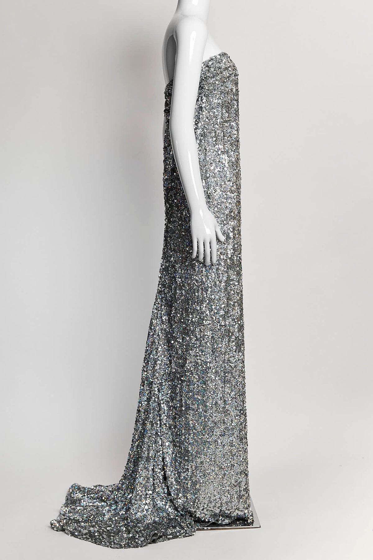 Dries Van Noten Silver Sequin Long Dress 38