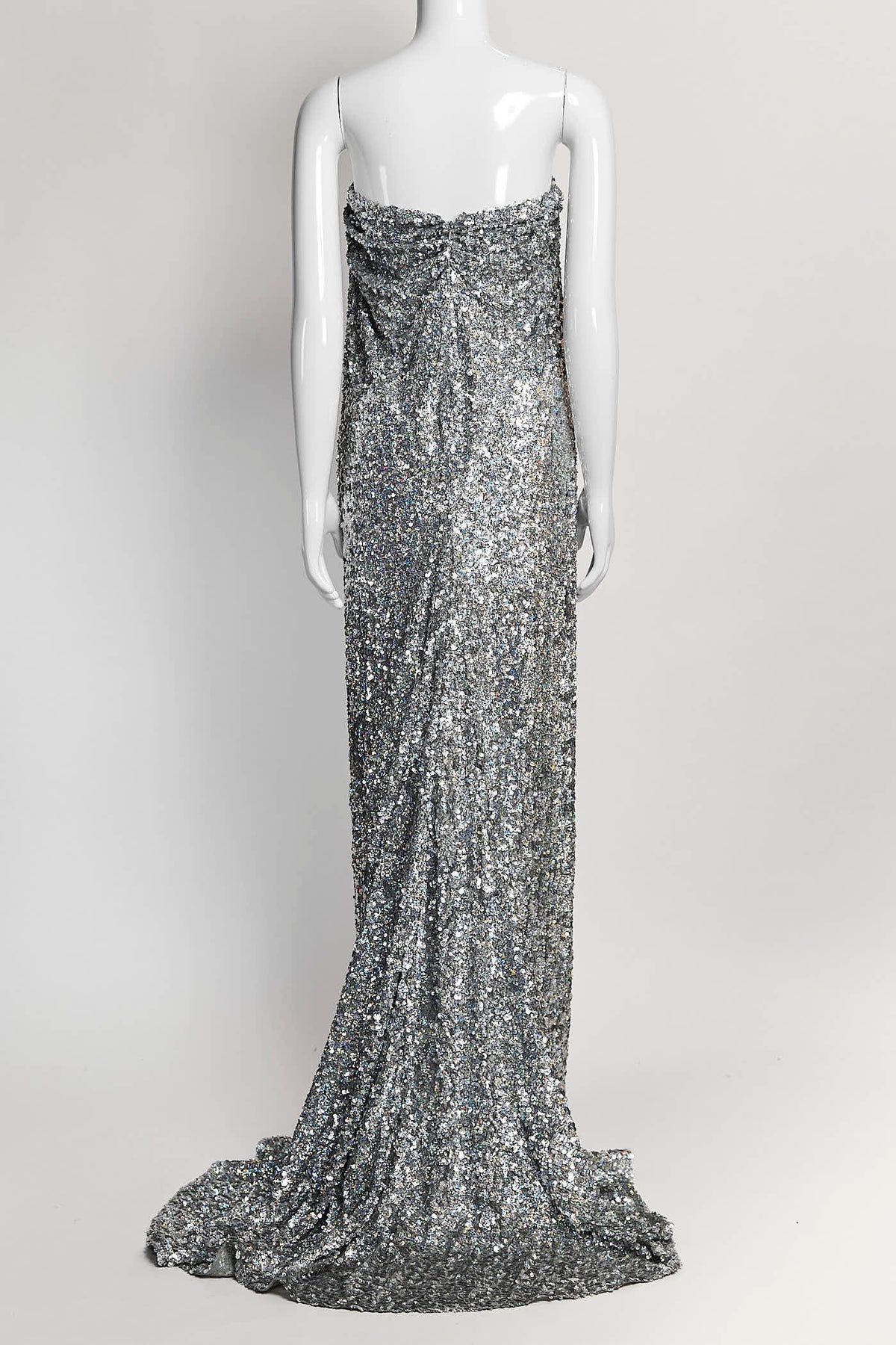 Dries Van Noten Silver Sequin Long Dress 38