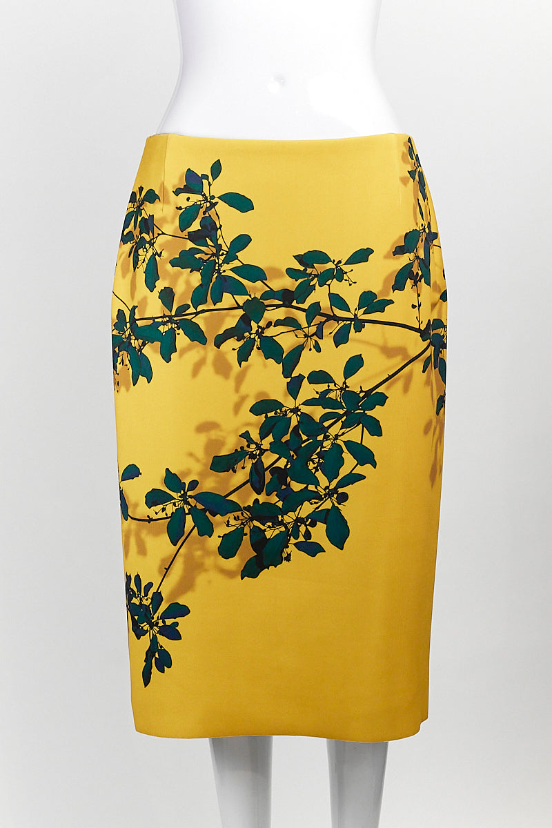 Dries Van Noten Yellow Floral Print Skirt IT 38