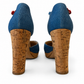CHANEL BLUE DENIM CORK HEELS WITH LEATHER LOGO - SIZE 39.5