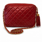 CHANEL RED QUILTED LEATHER VINTAGE CAMERA BAG