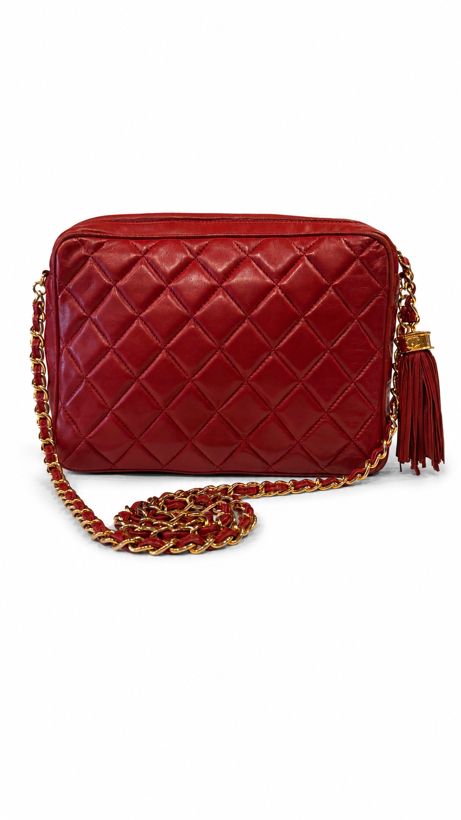 CHANEL RED QUILTED LEATHER VINTAGE CAMERA BAG
