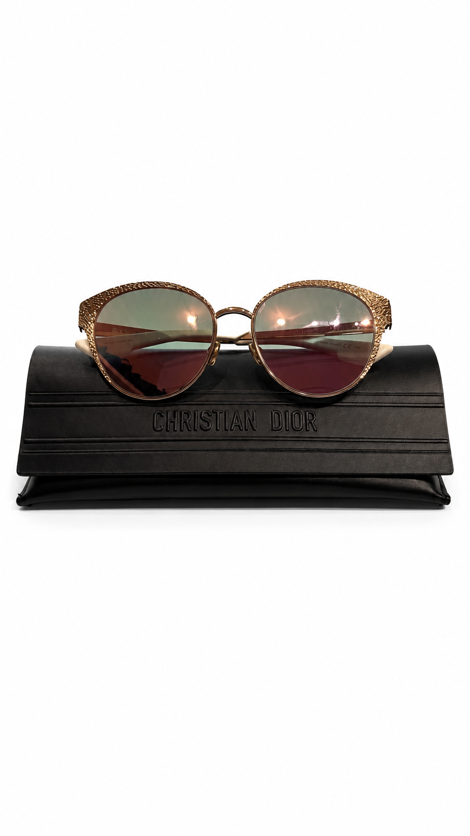 CHRISTIAN DIOR LIMITED EDITION HAMMERED GOLD METAL SUNGLASSES
