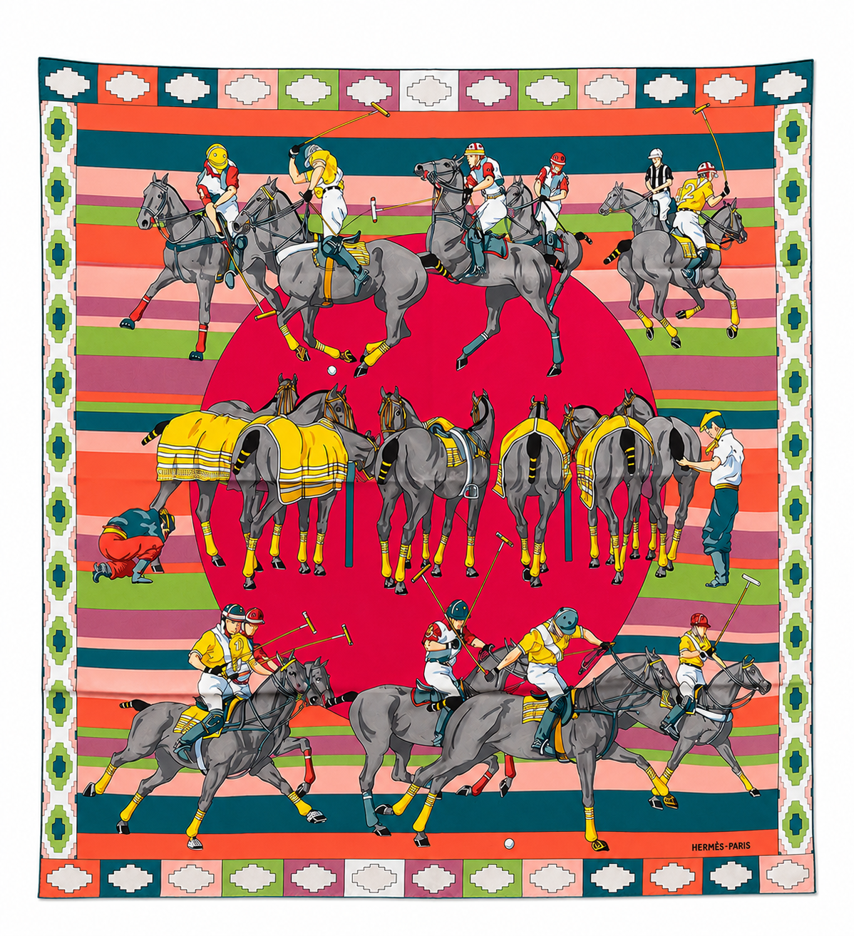 HERMES 'LES PONEYS DE POLO' SILK SCARF