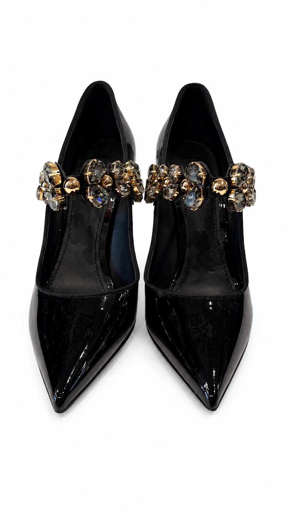 DOLCE AND GABBANA BLACK PATENT MARY JANE WITH CRYSTALS - SIZE 39