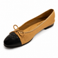 CHANEL BEIGE BALLET FLATS WITH BLACK CAP TOW - SIZE 38.5