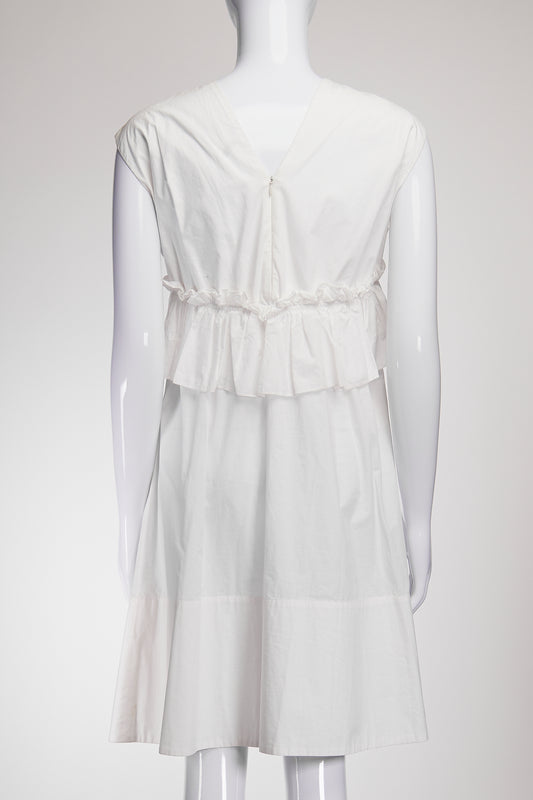 MARNI White Ruffled Cotton Dress IT40 FR36