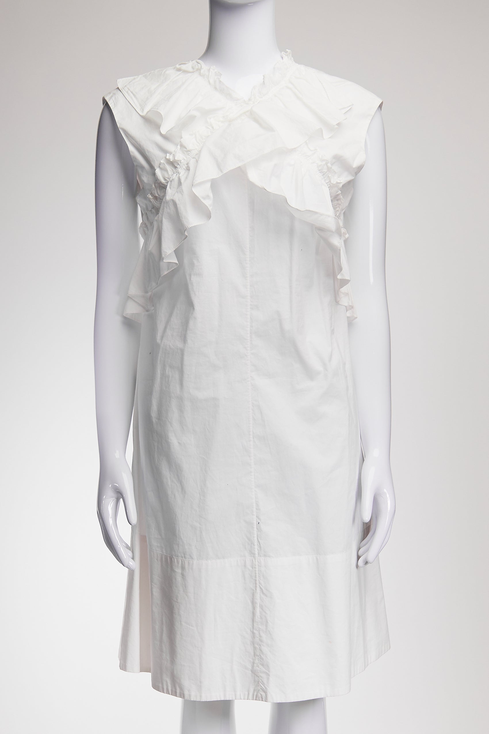 MARNI White Ruffled Cotton Dress IT40 FR36