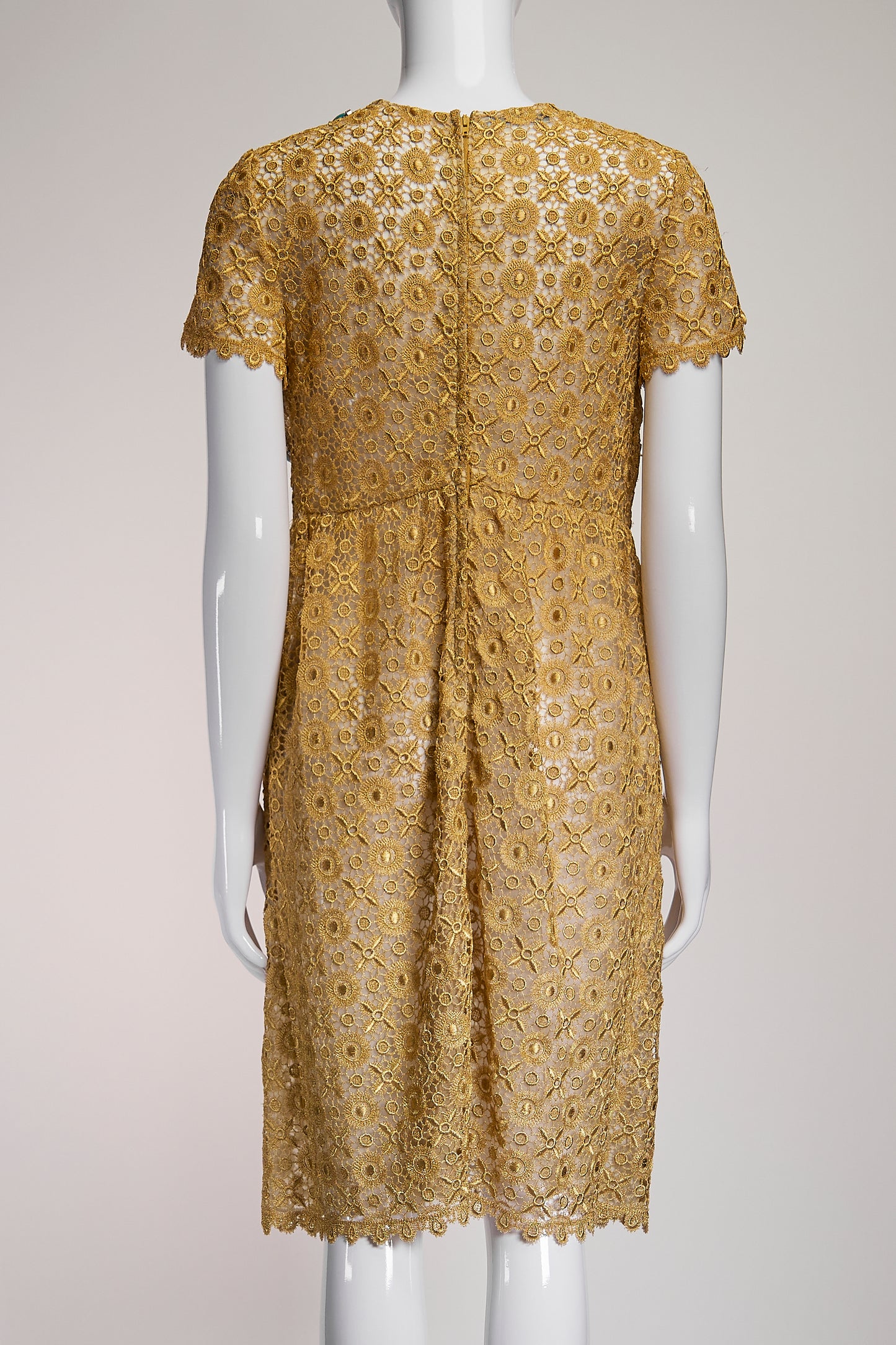 Prada Gold Lace with Turquoise Stone Detail Dress FR42 IT46