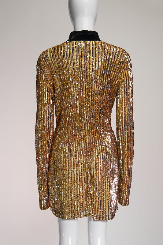 The Attico Sequin Long Sleeve Mini Dress IT42 FR38