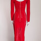 Balmain Red Ribbed Long Sleeve Dress FR38 IT42