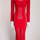 Balmain Red Ribbed Long Sleeve Dress FR38 IT42