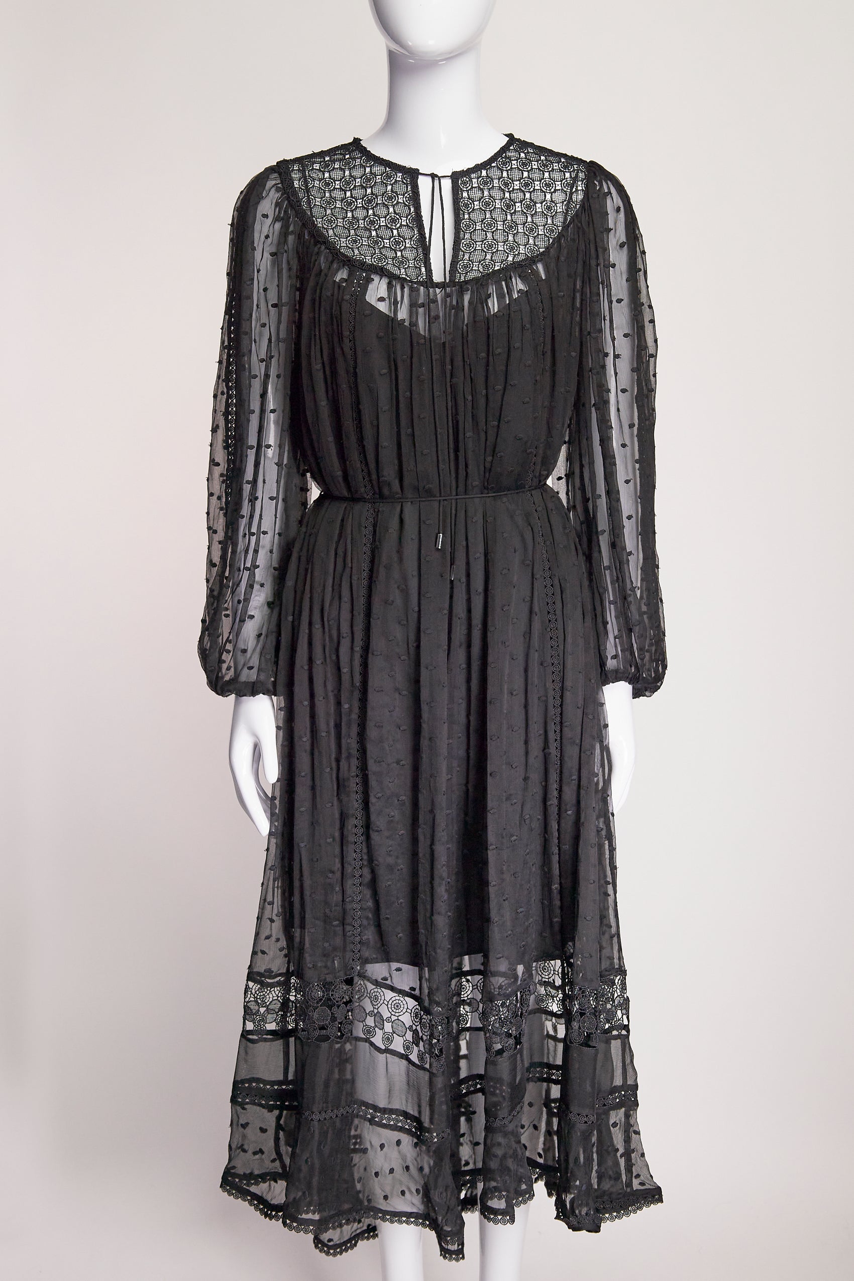 Zimmermann Black Long Sleeve Sheer Dress with Slip US4/6