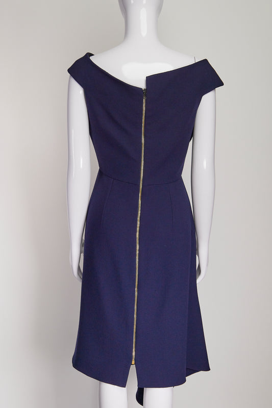 Roland Mouret Navy Off Shoulder Midi Dress US10