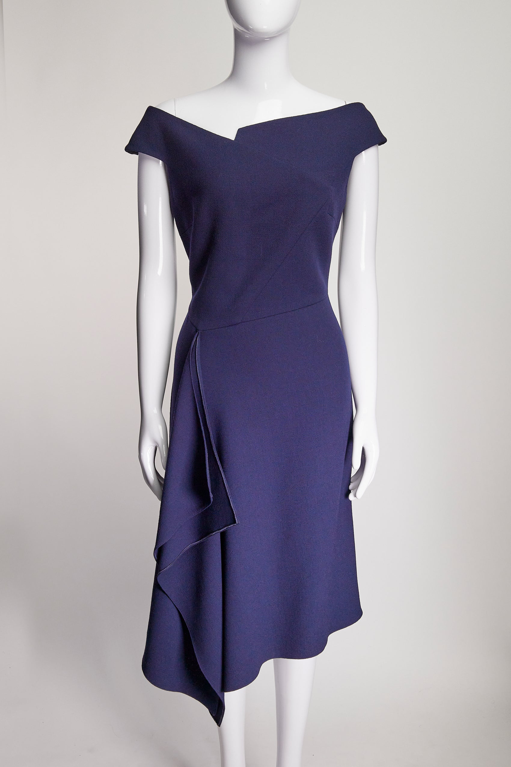 Roland Mouret Navy Off Shoulder Midi Dress US10