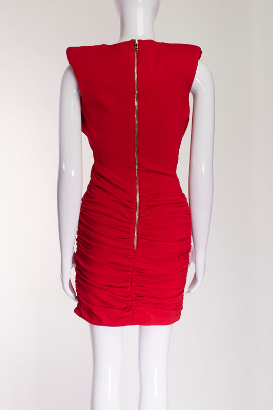 Balmain Red V-Neck Mini Dress FR38 IT42