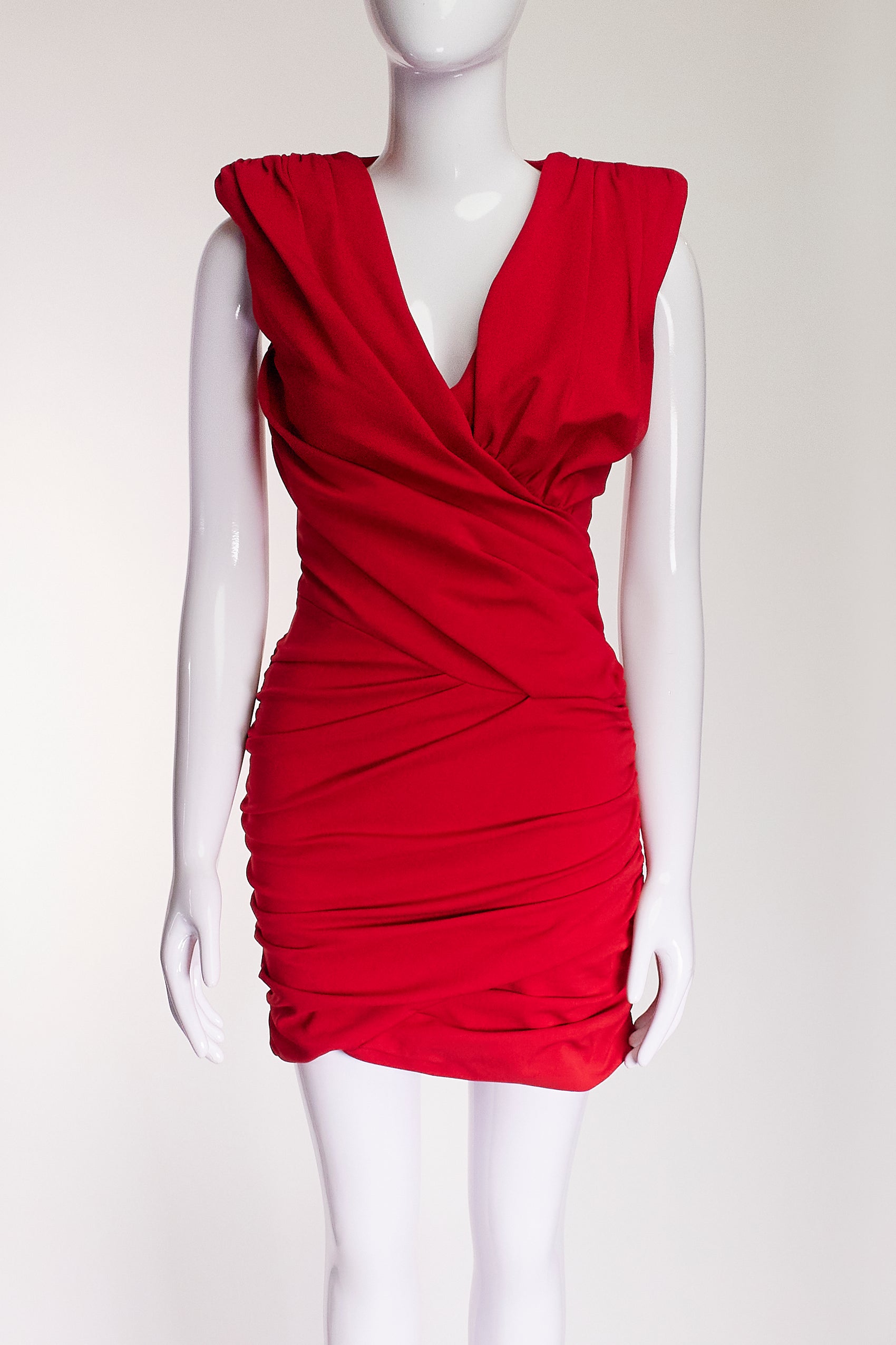 Balmain Red V-Neck Mini Dress FR38 IT42